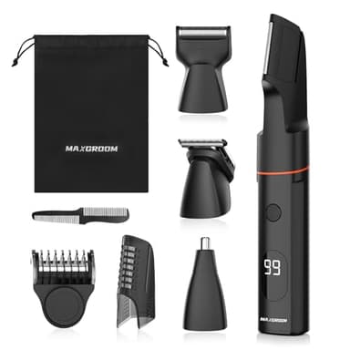Tondeuse Corps Homme, 4 en 1 Tondeuse Intime Homme Étanche IPX6, Rasoir Intime Homme Wet&Dry avec Peigne Limite, Autonomie De 90 Min, Tondeuse Homme Partie Intime pour Visage Aisselles Aines Poils