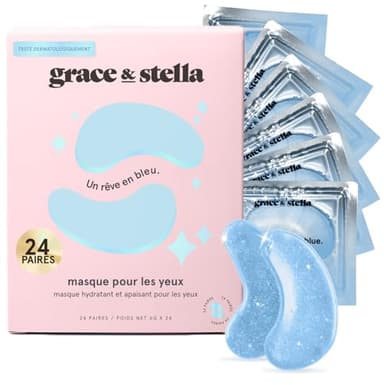 Grace & Stella - Masque Yeux Primé [24 Paires, Bleu] Patch Yeux Anti Cernes en Gel - Réduit les Cernes, Anti Poche - Vegan & Cruelty-Free