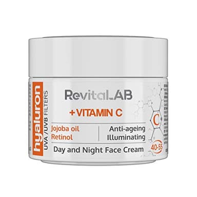RevitaLAB - Hyaluron - Crème de jour et de nuit anti-âge, enrichie en vitamines A, B3, B5, E et C, huile de jojoba et filtres à rayons UV, pour personnes de 40 à 55 ans, 50 ml