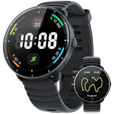 Parsonver Montre Connectée avec GPS Intégré, 5ATM Étanche Smartwatch Natation pour Piscine/Eau Libre, Montre Connecté avec AMOLED Écran, 100+ Sports,Fréquence Cardiaque,Sommeil (Noir, 42 mm)
