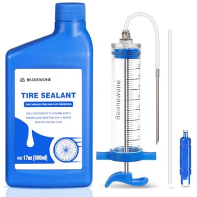 Beanewone Liquide Préventif Tubeless, 500ml Liquide Anti Crevaison et Seringue Tubeless Velo pour l'Injection Directe de Produits d'Étanchéité Durables dans Les Pneus de VTT et de Vélo de Route