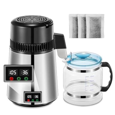 Distillateur d'eau, 750 W Machine à eau distillée avec réglage de la température, distillateurs 4 L pour la maison, purificateur d'eau avec intérieur en acier inoxydable et récipient