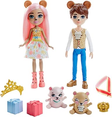 Enchantimals Royals mini-poupées Braylee et Bannon Ours avec 2 figurines animales et 2 accessoires, Jouet pour enfant, GYJ07