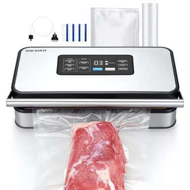 INKBIRD Machine Sous Vide Professionnelle pour Alimentaire, Double Pompe, Automatique, Modes Sec/Humide/Liquides, 20L/min, 160 Watts, Silencieuse, Coupeur Intégré et Rangement, Sacs et Rouleaux Inclus