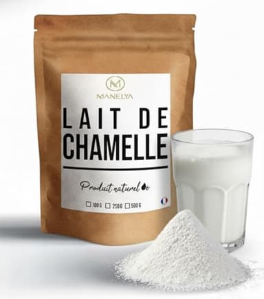 Lait de chamelle en poudre, sachet de 100 grammes, conditionné en France.