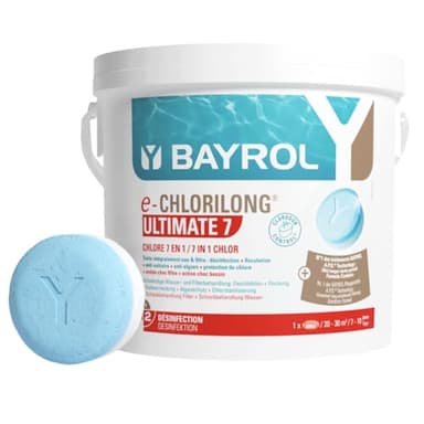 BAYROL e-Chlorilong ULTIMATE7 4,8 kg - Galets de Chlore 300 g bi-Phases avec 7 Fonctions - Désinfection complète et régulière du Bassin et du Filtre - Formule Silk-Effect