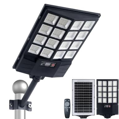 Lumière de Rue Solaire Extérieure, 1200W LED Grande Lampe Solaire pour Parking étanche avec Capteur de Mouvement et Télécommande, 8500K Lumière de Sécurité Extérieure pour Yard et Parking (1Pieces)