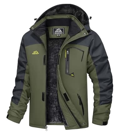 TACVASEN Parka Homme Hiver Imperméable Veste Ski Homme Veste de Travail Manteau Chaud Softshells Randonnée Blouson Moto Hiver Vert Militaire, XL