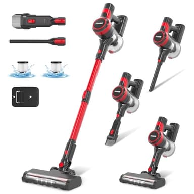 Stanew Aspirateur Balai sans Fil ST609, 4 en 1 Léger Aspirateur sans Fil Puissant 40min Autonomie, 150W, 22.2V, sans Sac Brosse pour Canapé, pour Poils d'animaux, Tapis, Sols Durs