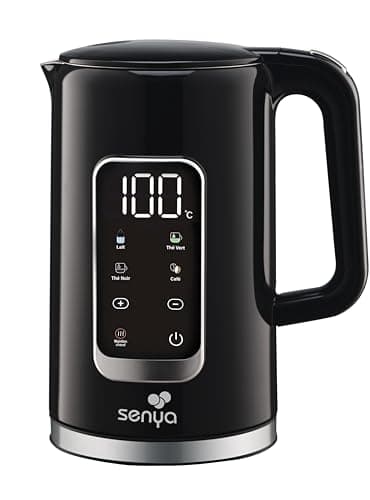 SENYA Bouilloire Electrique 1.7L | Grand Ecran Numérique | 5 programmes de Température Automatique et Réglable | Fonction Garder au Chaud | Socle 360° et Poignée Ergonomique | Couleur Noire