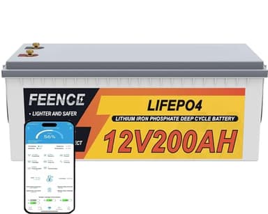 Feence Batterie au lithium LiFePO4 Plus 12 V 200 Ah avec BMS 200 A 15 000 cycles - Batterie de rechange AGM gel pour camping-car, caravane, bateau, panneau solaire, batterie de voiture