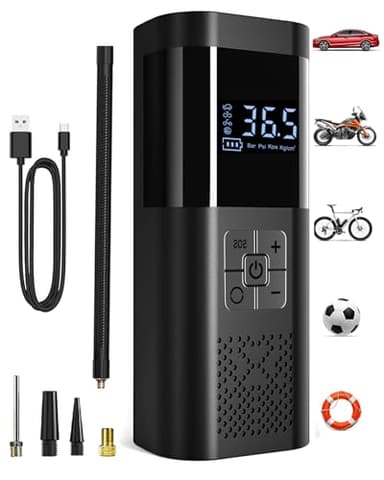SERVOMASTER Compresseur à Air Portatif, Gonfleur Pneus Voiture 150PSI, Gonfleur Electrique avec fonction d'arrêt automatique, écran numérique et éclairage LED, pour Voitures, Motos, Vélos, Noir