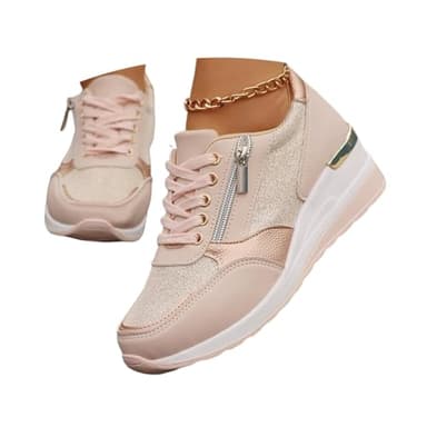 ticticlily Basket Femme Chaussures de Sport Compensées à Talons Hauts Baskets Décontractées avec Soutien De La Voûte Plantaire A Rose 40 EU