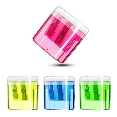 Redamancy Taille-Crayons, 4 Pcs Taille Crayon avec Reservoir en Plastique, 2 Trou Manuel Crayon Coloré, Enfant Portable pour Étudiants, École, Maison, Fournitures de Bureau