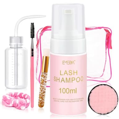EMEDA 100ml/3.38oz shampoing pour cils kit shampooing pour extensions de cils, brosse à cils, bandeau, flacon de rinçage, shampooing pour extensions de cils kit de nettoyage des cils