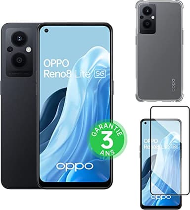 OPPO Reno 8 Lite - Smartphone 5G - 8 Go RAM + 128 Go - Triple Capteur Photo 64 MP, Frontal 32 MP - Écran AMOLED 60 Hz 6,43” - Batterie 4500 mAh + Charge Rapide 33W - Noir Cosmique