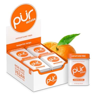 PUR Pastilles à la menthe - Sans aspartame - À base de xylitol - Sans sucre, végétaliennes - Pastilles à la menthe naturelle à la saveur Tangerine Tango, 30 pièces paquet de 12