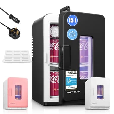 NORTHCLAN Mini Frigo de Chambre 15L/21 Cans, Réfrigérateur Électrique avec ECO Mode Silencieux pour Chambre/Voiture, Fonction Chaud/Froid, 12V/220V Glacière Portable de Beauté