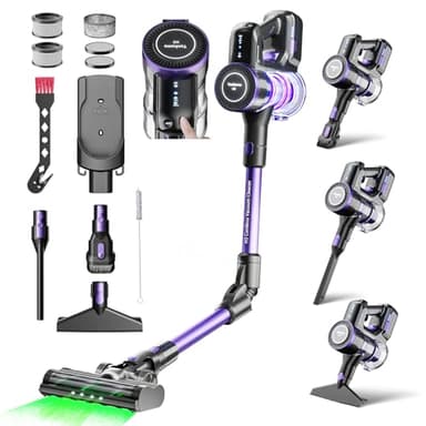 Yanhama H3 Plus Aspirateur Balai sans Fil,45Kpa et Puissance 550W,60 Mins Autonomie,21.6V Batterie Amovible Rechargeable Support Mural,Flex,Filtre HEPA,1.5L pour Sols durs,Tapis