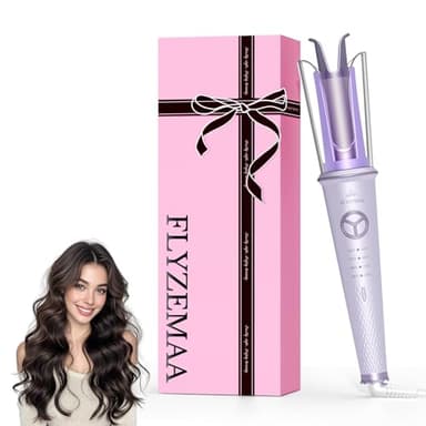 FLYZEMAA Boucleur a Cheveux Automatique, Fer a Boucler Automatique Portable 25 mm avec 4 Températures Réglables, Anti-Brûlure, Boucleur Céramique Cheveux Court et Long, Double Tension, Violet