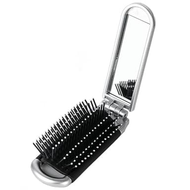 YPYMOD Brosse à Cheveux de Voyage Avec Miroir Pliable, Taille de Poche, Miroir de Poche, Brosse Cheveux Pliable pour Salle de Sport, Voyage, Sac à Main, Natation (Argent?