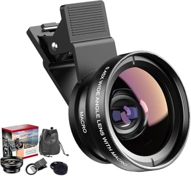 Auricase 2 en 1 Objectif Telephone Portable, Kit Objectif pour iphone, 12,5 x Objectif Macro Smartphone, Grand Angle 0,45x, Objectif Smartphone pour la Plupart des Smartphones