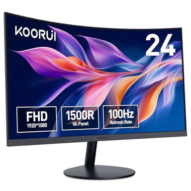 KOORUI Écran PC Incurvé - Dalle VA 23.6 Pouces, Résolution FHD (1920 x 1080), 1500R, 100Hz, 5ms, HDMI, VGA, Réglage de l’Inclinaison, Angle de Vision de 178°, Ecran pc Gamer Incurvé, Noir