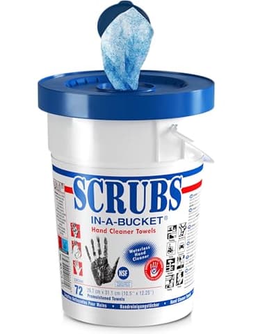 SCRUBS in a Bucket - 72 Lingettes de nettoyage des mains - Nettoyant pour les mains approuvé par le NSF - Le nettoyage parfait des mains - Utilisables partout et idéales en déplacement