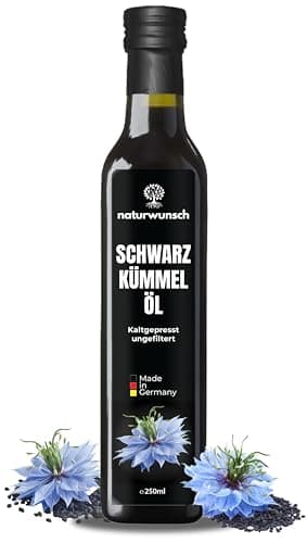 naturwunsch Huile de cumin noir 250 ml, non filtrée, pressée à froid, fraîche d'Allemagne, huile de nigelle sativa 100 % pure