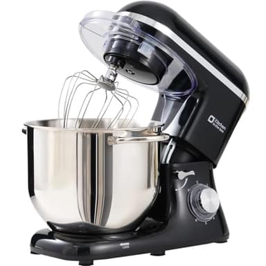 Kitchen in the box Robot Pâtissier 1400W, Bol 7,5L en Acier Inoxydable, 6 Vitesses, Tête Inclinable, Accessoires Inclus (Fouet, Crochet, Batteur), Idéal pour Pâtisserie et Boulangerie (Noir)