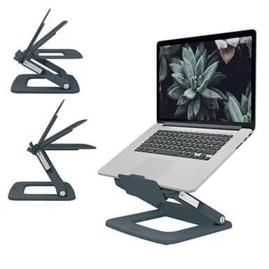 LEITZ - Support pour Ordinateur Portable 13" à 15" avec Hauteur & Angle Réglables et 6 Pré-réglages, Format Compact, 80% Plastique Recyclé & 100% Recyclable, Gamme Ergo, Coloris gris (64240089)