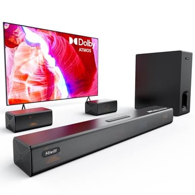 Hiwill 5.1CH Barre Son TV, Dolby Atmos Barre Son, 6,5" Subwoofer sans Fil, 2 kabelgebundene Surround-Lautsprecher, Home Cinéma Enceintes Téléviseur, 420W Puissance de Crête, eARC, HiElite A51PRO