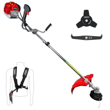 Débroussailleuse Thermique - 62 cm³ - 2 Temps - Débroussailleuse Essence - 2en1 - Coupe-Bordure - Tête Double Fil et Deux Lames