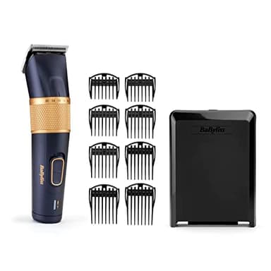 BaByliss Tondeuse à cheveux Lithium Performance - Performance professionnelle sans fil, 45 réglages de longueur (0,6-28 mm), Batterie lithium, Bleu foncé/or, E986E