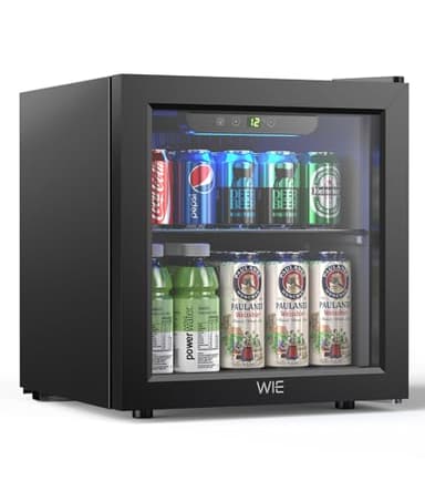 WIE Petit Réfrigérée Boissons 36L Mini Réfrigérateur Vitrée 55 Cans Mini Frigo Vitré Silencieux Vitrine à Boissons pour Maison/Cuisine/Bar/Bureau