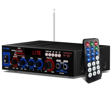 Mini Amplificateur de puissance Bluetooth 5.0, Puissance crête 800W Stereo Hi-Fi Digital Amp 2.0 Channel 30W +30W avec entrée USB/Mixer Karaoke/FM/SD, 12V / 220V pour Ampli Voiture, Home Cinema