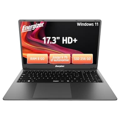 Energizer EnergyBook - Ordinateur Portable 17,3'' HD+, PC Portable Intel Celeron, RAM 8 Go, SSD 256 Go,UHD Graphics, Windows 11, Laptop Gris, Clavier AZERTY (Français), USB3.0, HDMI