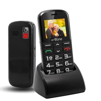 artfone CS182 Noir - GSM Téléphone Senior Portable Débloqué avec Grandes Touches丨Bouton SOS丨Double SIM丨Lampe Torche et Station de Charge丨Radio FM丨Téléphone Portable Personnes Agées丨Bluetooth丨1,8''