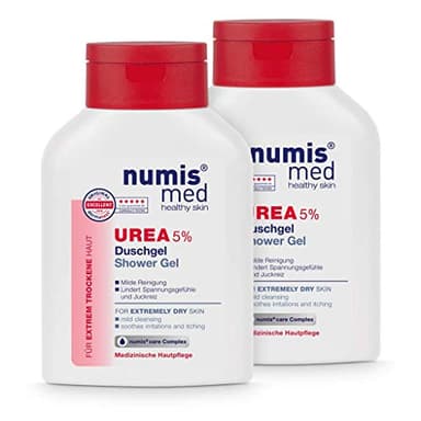 numis med gel douche 5% d'Urée - gel douche apaisant et anti-démangeaison pour peaux extrêmement sèches - soin végétalien sans silicones, parabènes et huiles minérales (2x 200 ml)