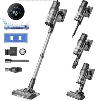 Proscenic P11 Mopping Aspirateur Balai sans Fil, Aspirateur laveur sans Fil avec Fonction Nettoyage de Sol,550W 45Kpa 60 Min d'Autonomie,Léger Aspirateur Balai pour Dur Tapis Sols Poils d'animaux