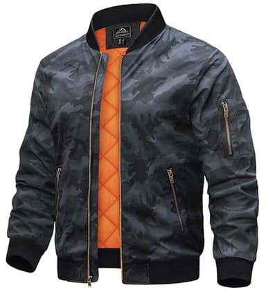 TACVASEN Veste Bombardier Rembourrée pour Hommes Veste Imperméable Veste Bombardier D'Hiver Manteau Camouflage Noir,XL