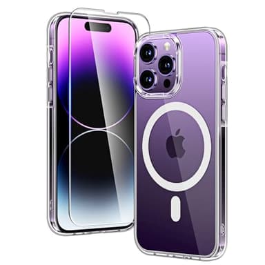 TAURI Coque Magnétique pour iPhone 14 Pro Max avec Protection écran, [Compatible avec MagSafe] Protection Anti-Choc Mince et Anti-Chute - Transparent