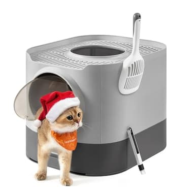 Feandrea Bac à Litière, Litière pour Chat XXL, avec Couvercle, Plateau Amovible, Pelle, Brosse, Espace pour Grands Chats, Moins de Traces, Fond Anti-Fuite, Gris Tourterelle et Gris Ardoise PPT002B01