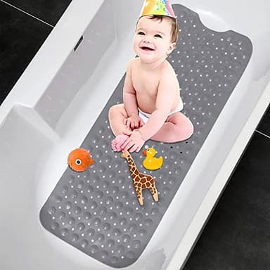 Tapis de Baignoire Antidérapant,JOTOL 100 x 40 cm Tapis de Douche,Extra Long Tapis de Bain Lavable en Machine,Tapis de Bain Anti Glisse avec Ventouse Matériel de PVC(Gris)
