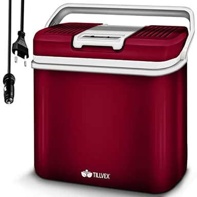 tillvex Glacière électrique 24L | Mini-frigidaire 230 V et 12 V pour Camping avec Voiture | refroidit et réchauffe |Mode ÉCO (Rouge)