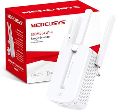 MERCUSYS TP-Link Répéteur WiFi Puissant N300Mbps, 3 antennes externes puissantes,indicateur de Signal Intelligent, WPS, MIMO, Installation Facile, Compatible avec Toutes Les Box, MW300RE