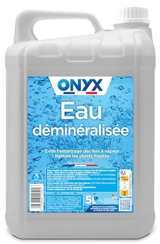 Onyx - Eau Déminéralisée - Fer à Repasser, Lisseur à Vapeur, Décolleuse à Papier Peint, Auto - 100% d’Ingrédients d’Origine Naturelle - Fabrication Française - 5L - Sans Parfum