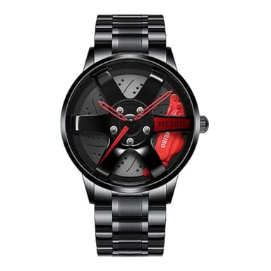 Ellenne M07a Montre de sport pour homme avec disque de frein en acier noir, boîtier en acier noir, bracelet en métal, automatique, quartz moderne, garçon, noir, noir