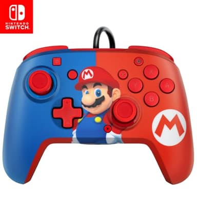 Pdp Gaming Faceoff deluxe+ Filaire Switch Pro Manette - Licence Officiel By Nintendo - Customizable Gamepad Buttons, Sticks, Triggers, And Paddles - Ergonomic Manettes - Rouge/Bleu Mario design