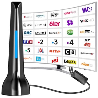 Antenne TV intérieur, Antenne TV Intérieure Puissante TNT HD, Antenna Portable intérieure 2025 avec amplificateur, Base magnétique Forte, pour Tous Les Numérique HD Intelligent téléviseurs